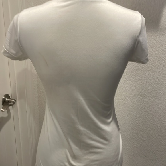 White cap sleeve tee with LV logo. No care tags. Feels like rayon/cotton blend. - Picture 5 of 11